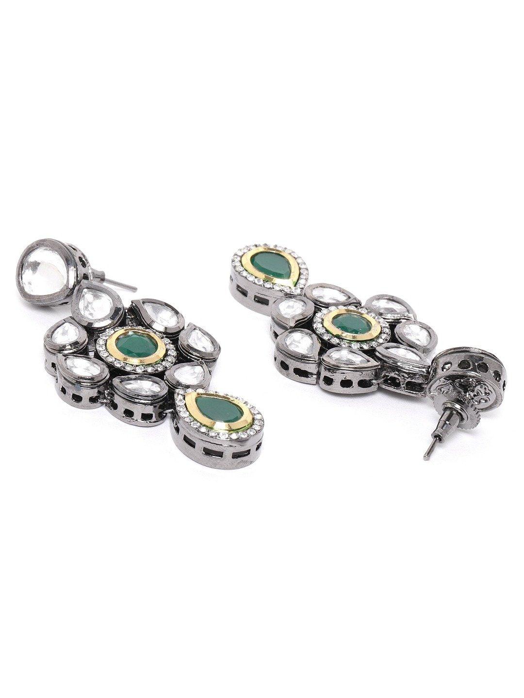 Women's Black Kundan Emerald Stones Jewellery Set - Priyaasi - Indiakreations