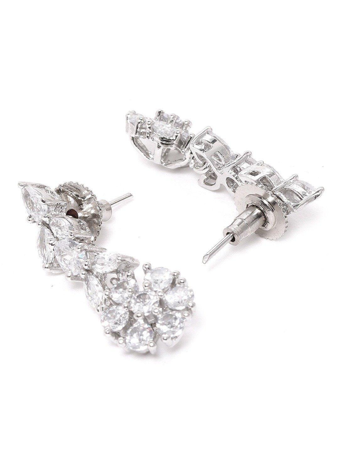 Women's American Diamond Silver Plated Leaf Jewellery Set - Priyaasi - Indiakreations