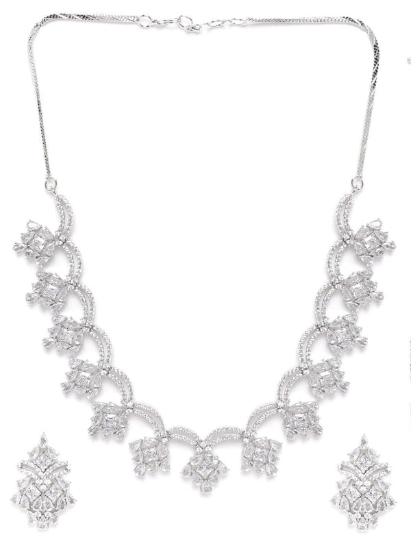 Women's  Spellbound-American Diamond Silver Plated Floral Jewellery Set - Priyaasi