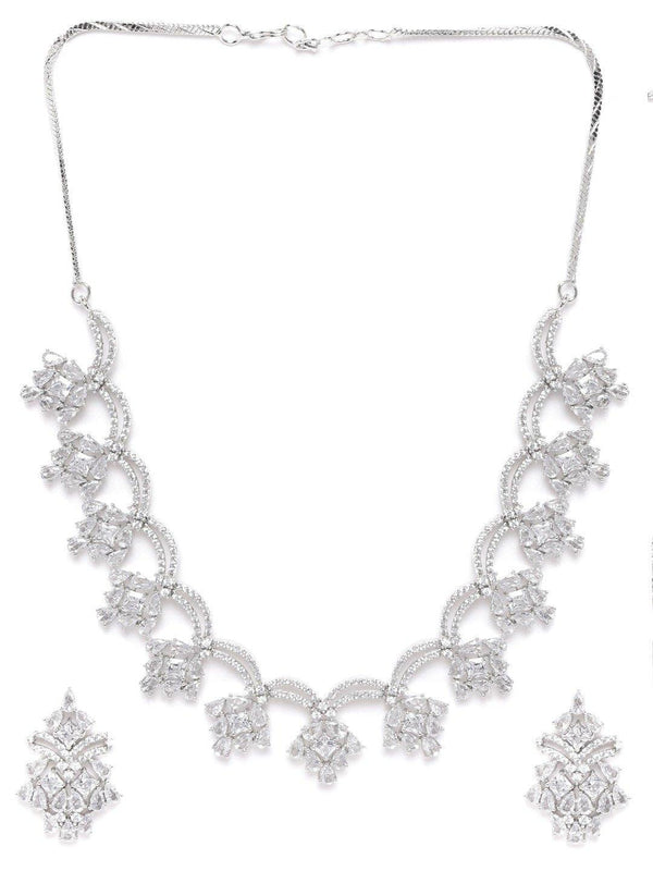 Women's Spellbound-American Diamond Silver Plated Floral Jewellery Set - Priyaasi - Indiakreations