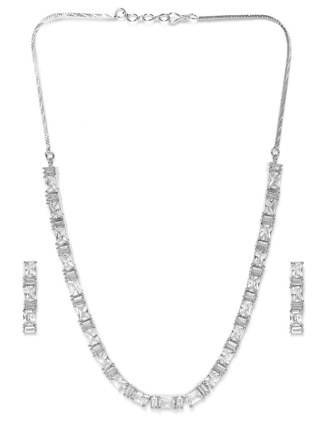 Women's American Diamond Silver Plated Jewellery Set - Priyaasi - Indiakreations