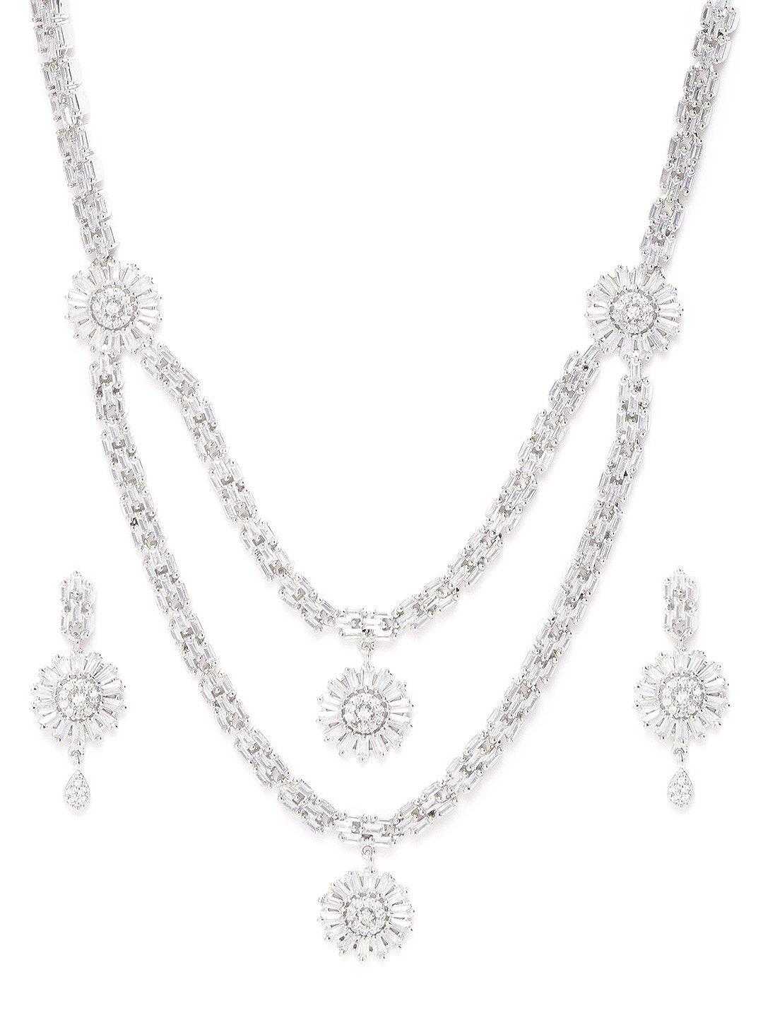 Women's American Diamond Silver Plated Layered Jewellery Set - Priyaasi - Indiakreations
