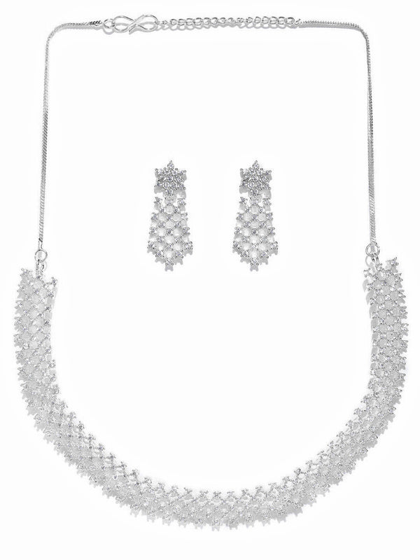 Women's  American Diamond Silver Plated Ethnic Jewellery Set - Priyaasi