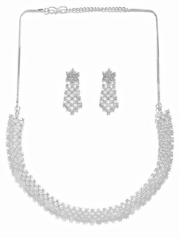 Women's American Diamond Silver Plated Ethnic Jewellery Set - Priyaasi - Indiakreations