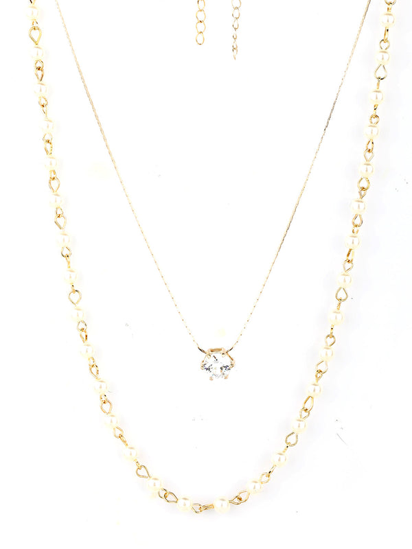 Women's  Gold Plated Stones & Beads Pendant Necklace - Priyaasi