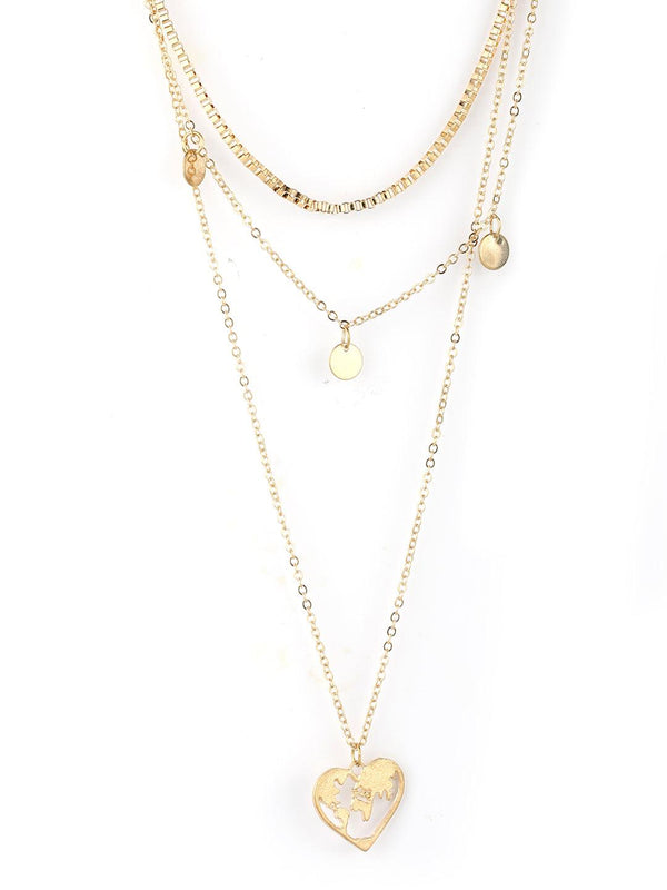 Women's Gold Plated Heart Pendant Layered Necklace - Priyaasi - Indiakreations
