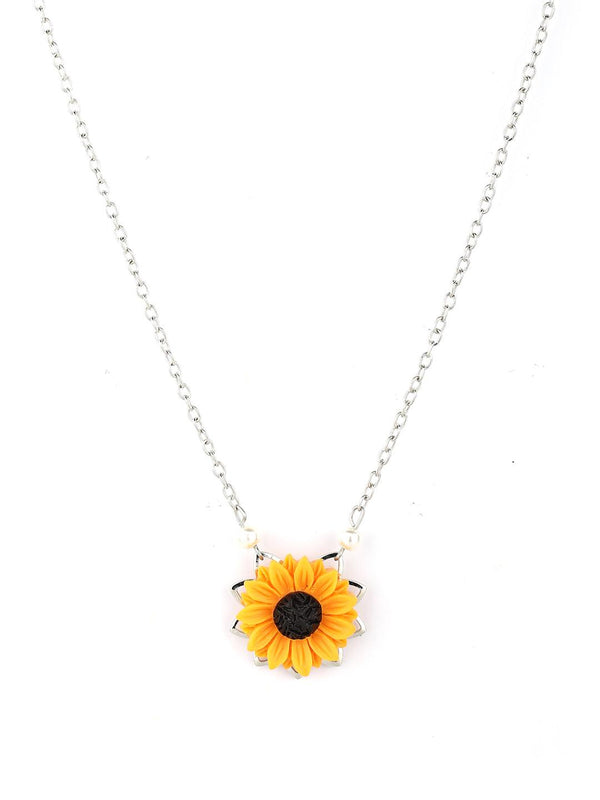 Women's Silver Plated Sunflower Pendant Necklace - Priyaasi - Indiakreations