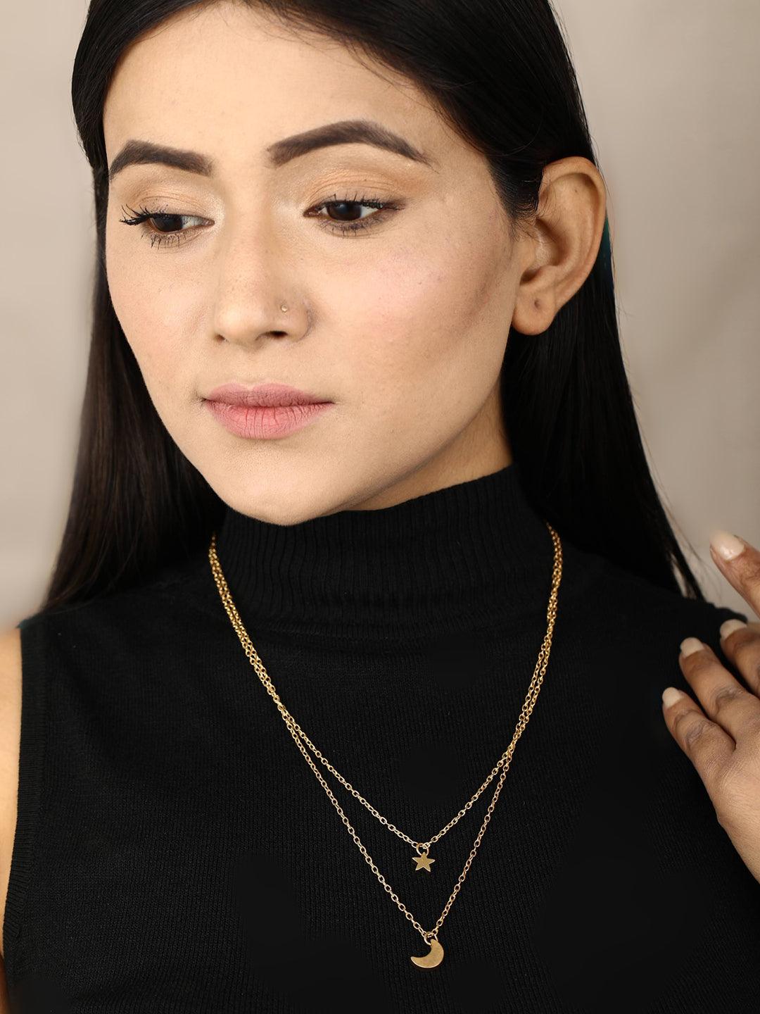 Women's Combo of 2 Gold & Silver Plated Layered Necklace - Priyaasi - Indiakreations