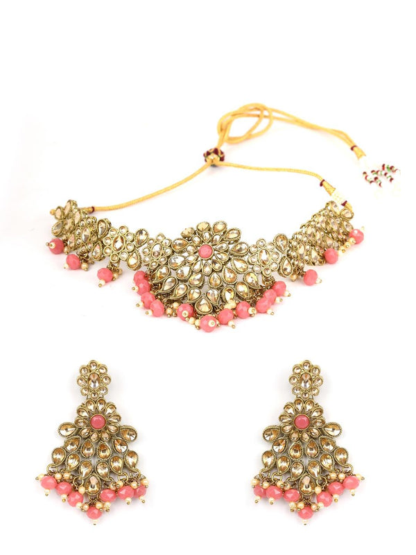 Women's Pink Pearls Kundan Gold Plated Choker Set - Priyaasi - Indiakreations