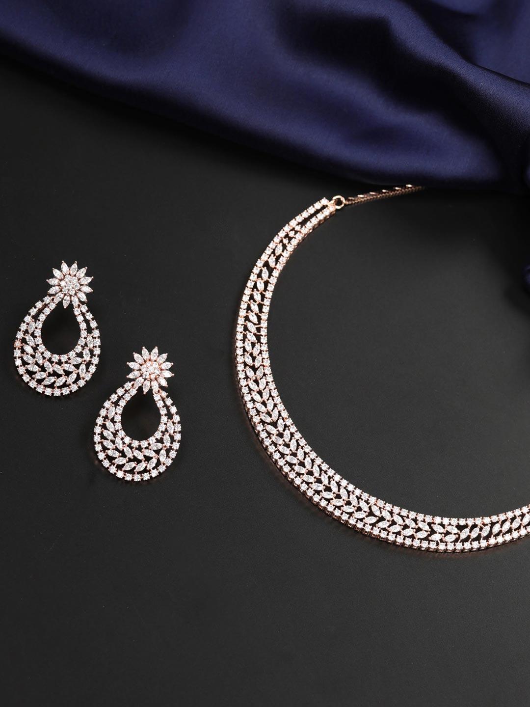 Women's Rose Gold Plated American Diamond Jewellery Set - Priyaasi - Indiakreations