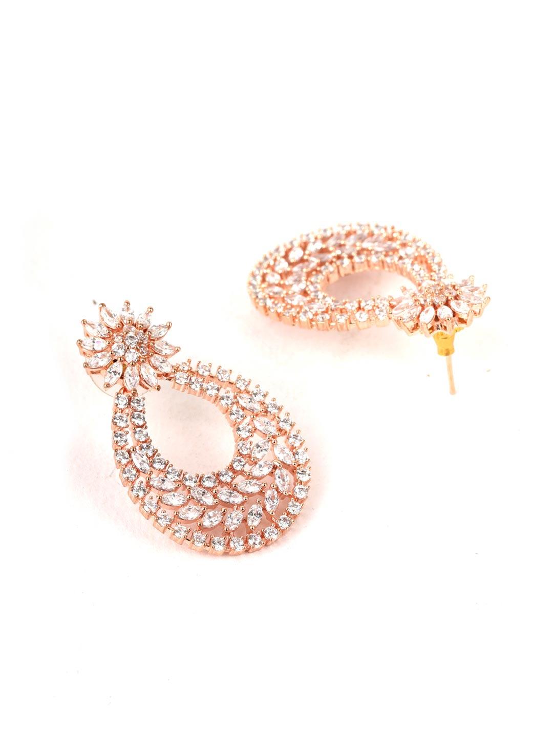 Women's Rose Gold Plated American Diamond Jewellery Set - Priyaasi - Indiakreations