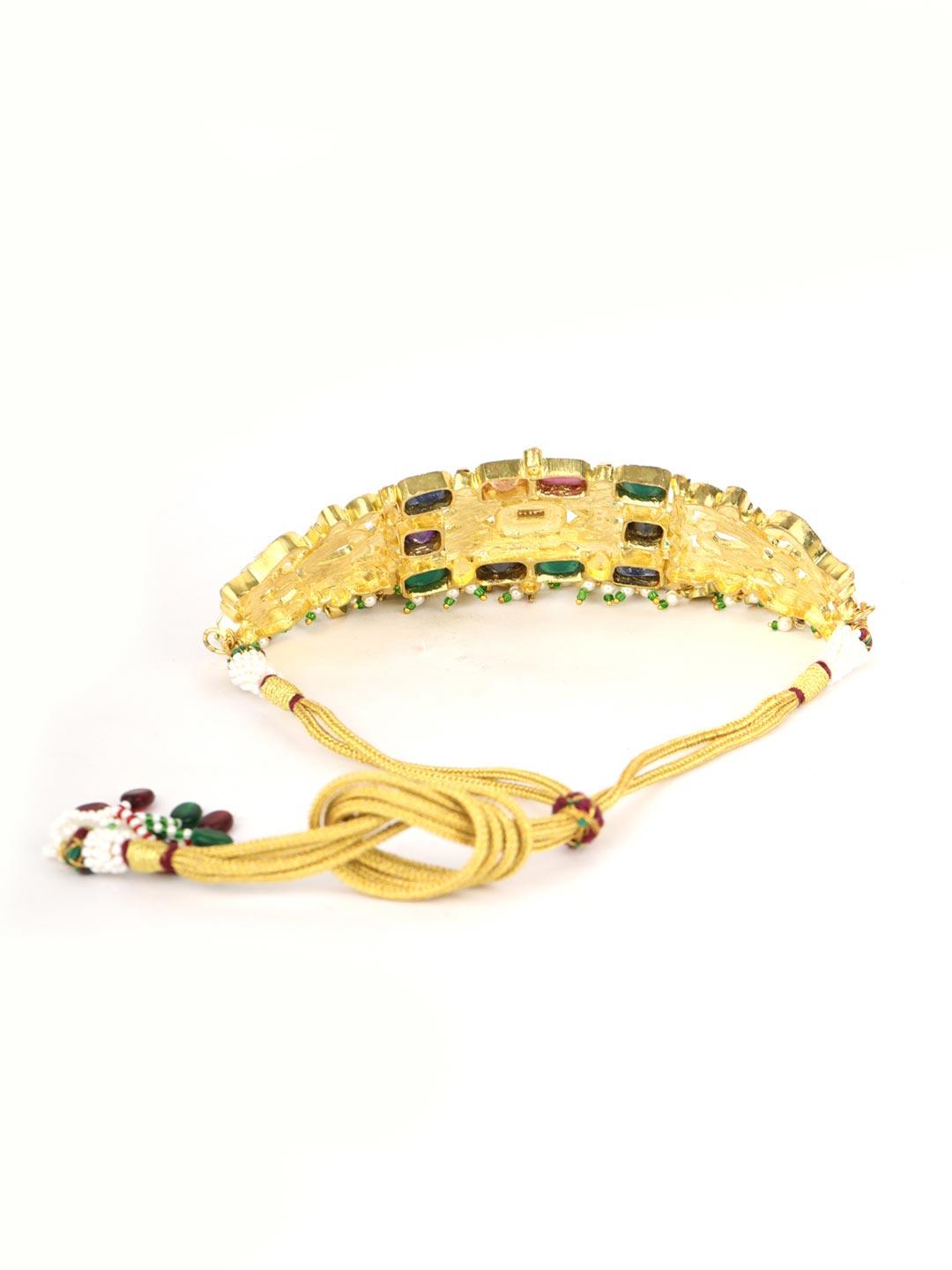 Women's Raabta - Multicolor Kundan Stones Beads Gold Plated Choker Set - Priyaasi - Indiakreations