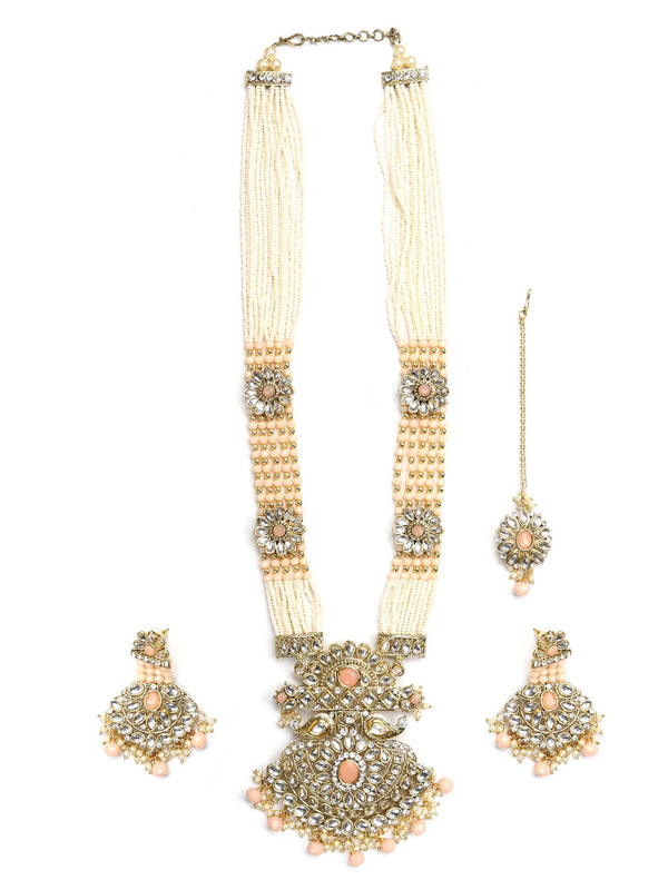 Women's Multi-Color Beads Pearls Gold Plated Rani Haar with Maang Tikka - Priyaasi