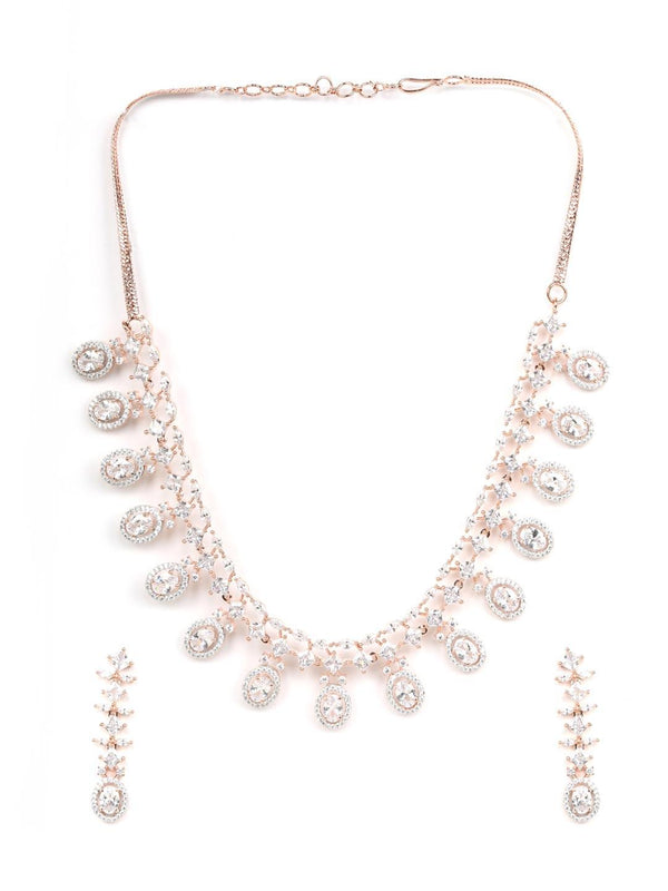 Women's American Diamond Rose Gold Plated Jewellery Set - Priyaasi - Indiakreations