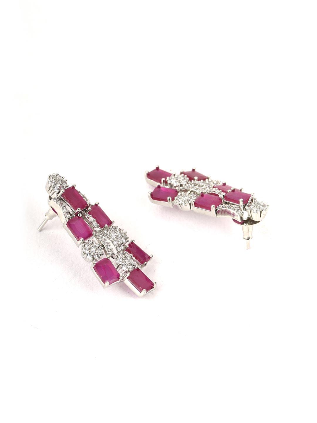 Women's Crimson Love - Ruby American Diamond Silver Plated Jewellery Set - Priyaasi - Indiakreations