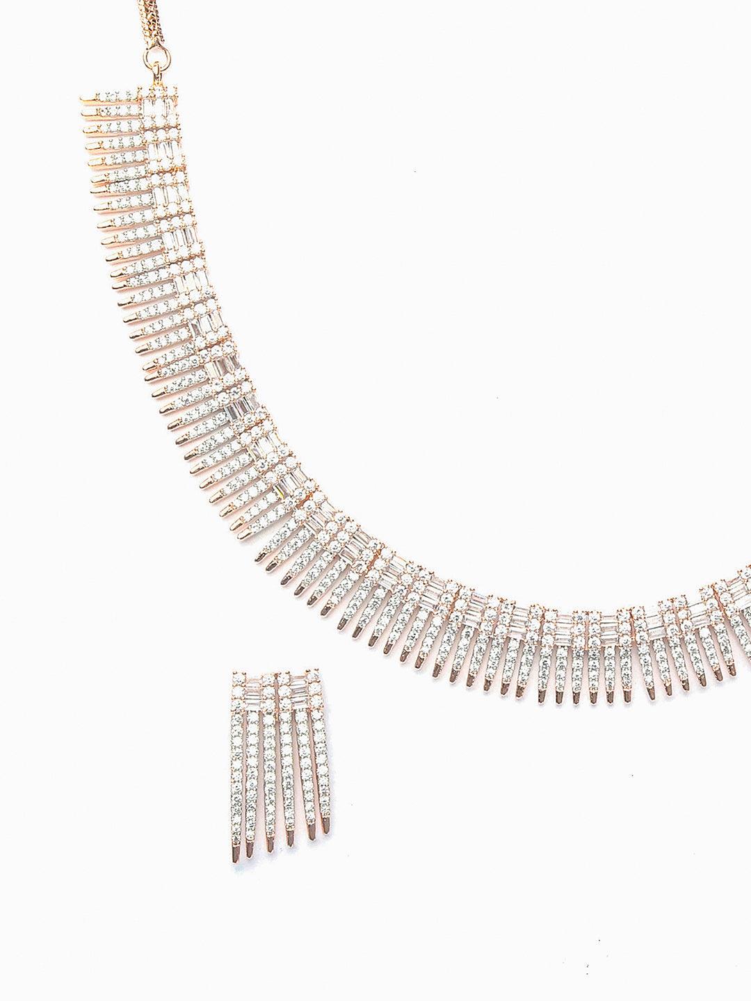 Women's Elegant Strands-Rose Gold American Diamond Jewellery Set- Priyaasi - Indiakreations