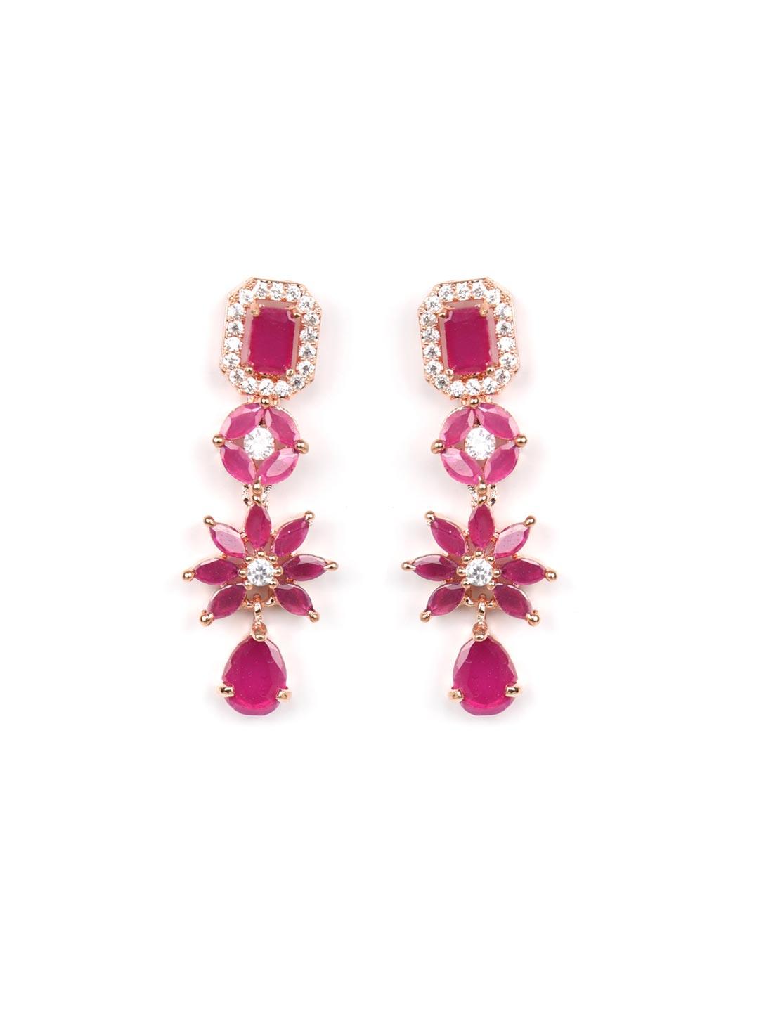 Women's Ruby American Diamond Rose Gold Plated Jewellery Set - Priyaasi - Indiakreations