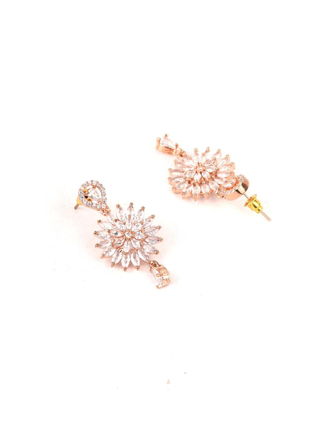 Women's Dreamy Dahlia - American Diamond Rose Gold Plated Jewellery Set - Priyaasi - Indiakreations