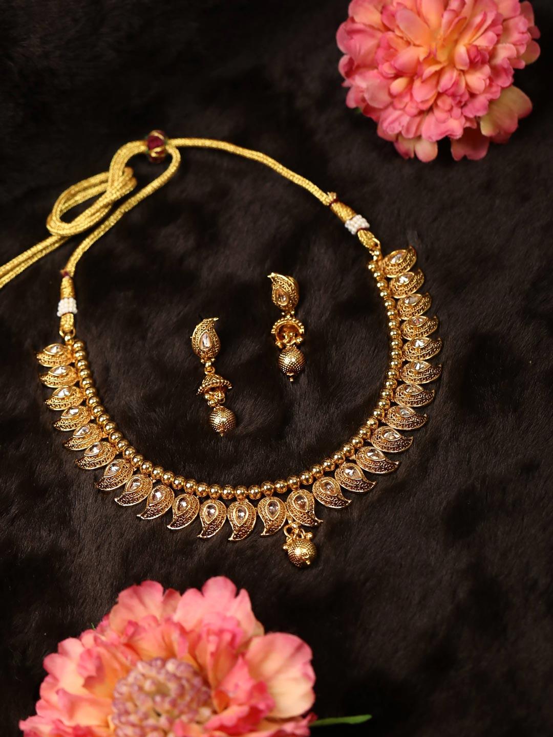 Women's Kundan Beads Gold Plated Jewellery Set - Priyaasi - Indiakreations