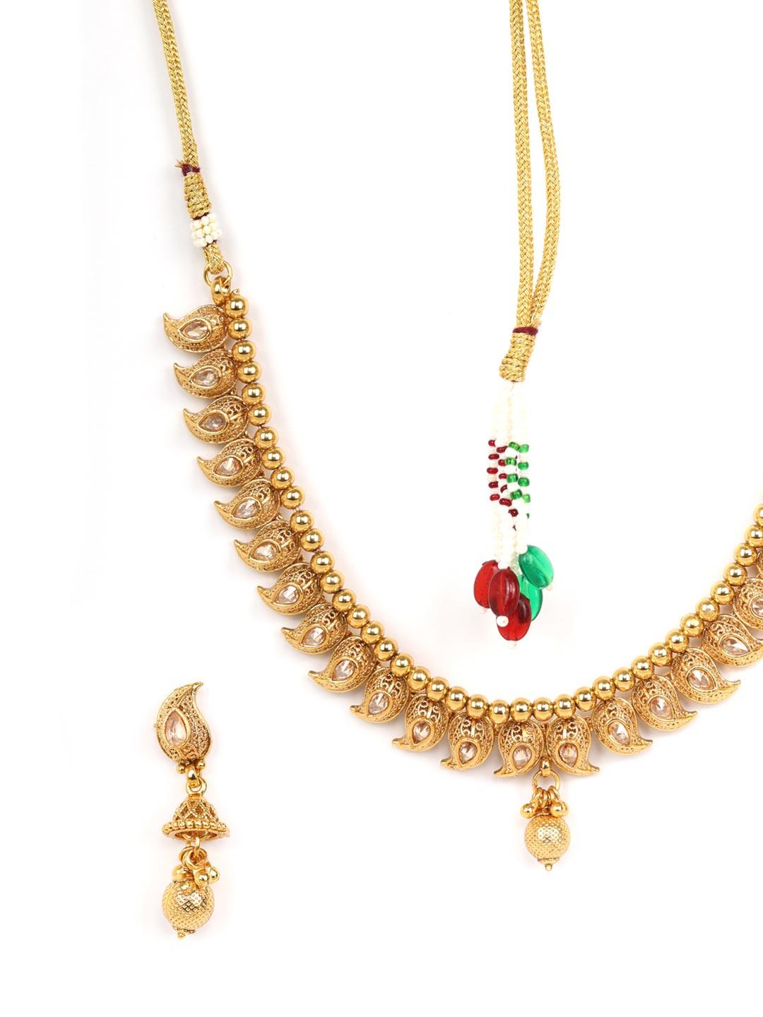 Women's Kundan Beads Gold Plated Jewellery Set - Priyaasi - Indiakreations