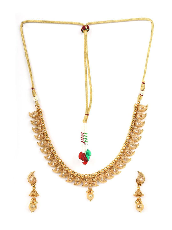 Women's Kundan Beads Gold Plated Jewellery Set - Priyaasi - Indiakreations