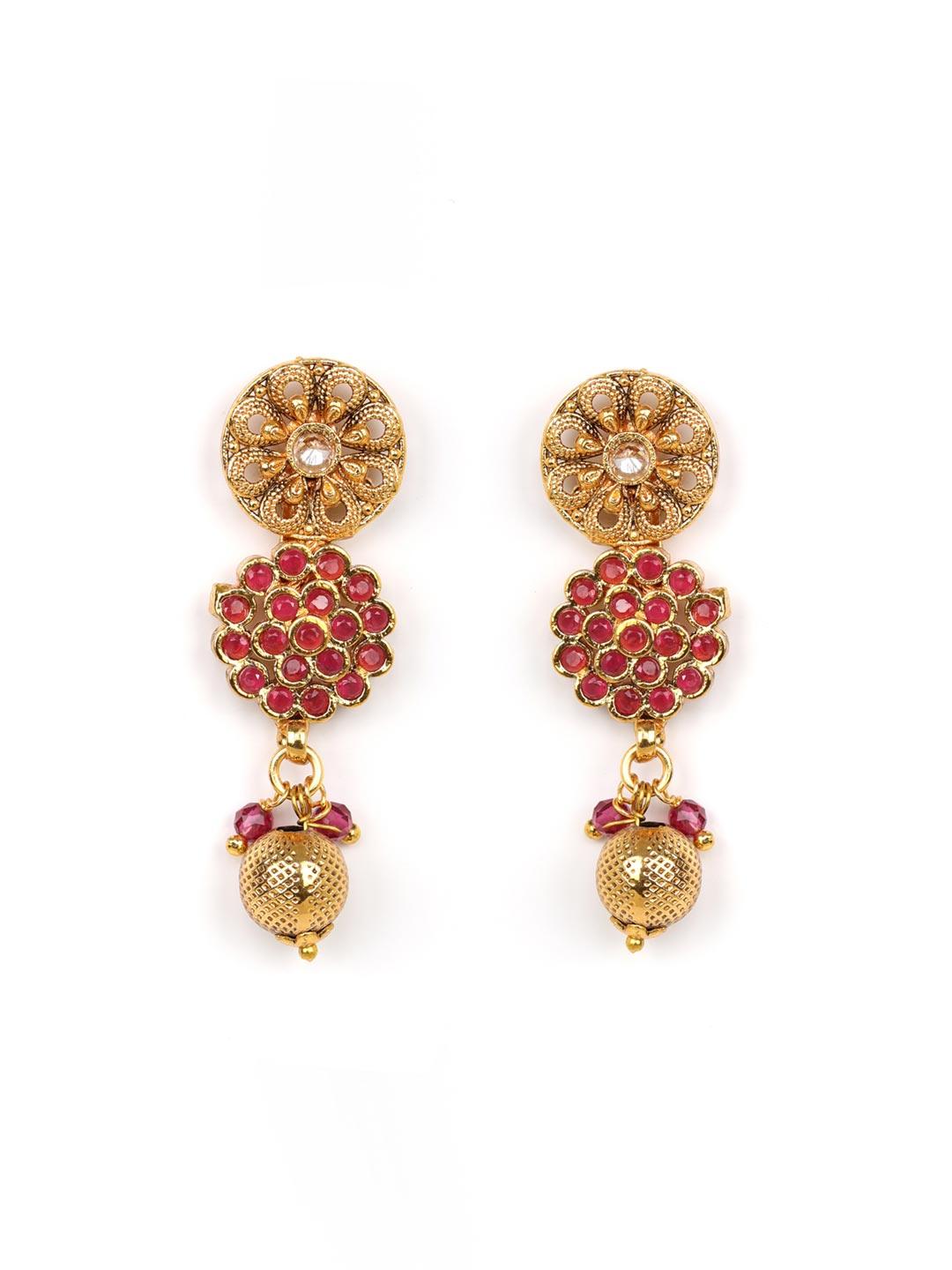 Women's Ruby Kundan Pearls Gold Plated Jewellery Set - Priyaasi - Indiakreations