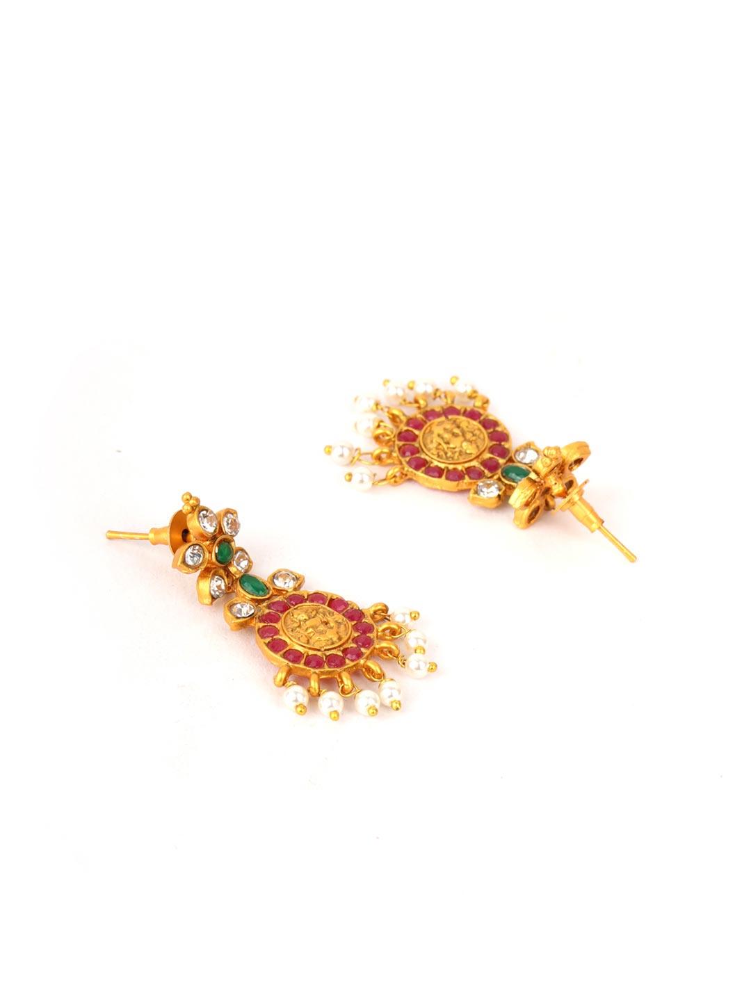 Women's Ruby Beads Stones Gold Plated Temple Jewellery Set - Priyaasi - Indiakreations