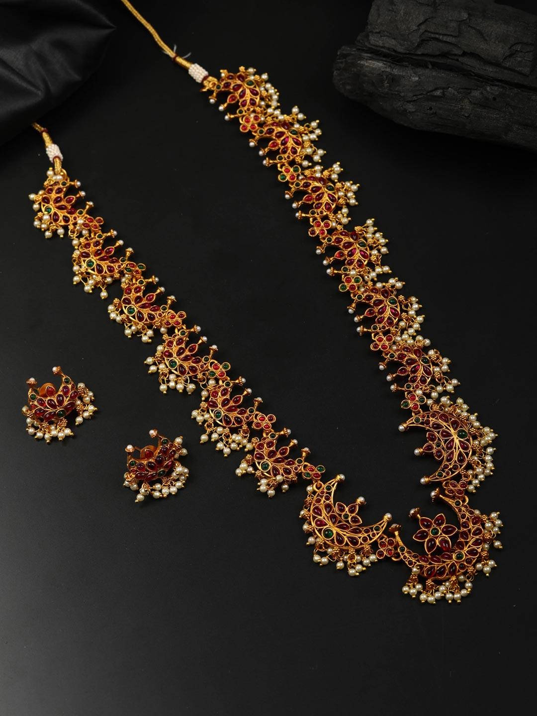 Women's Ruby Emerald Beads Gold Plated Jewellery Set - Priyaasi - Indiakreations