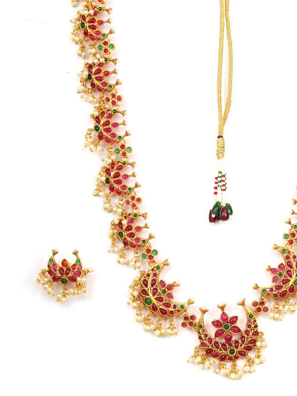 Women's Ruby Emerald Beads Gold Plated Jewellery Set - Priyaasi - Indiakreations