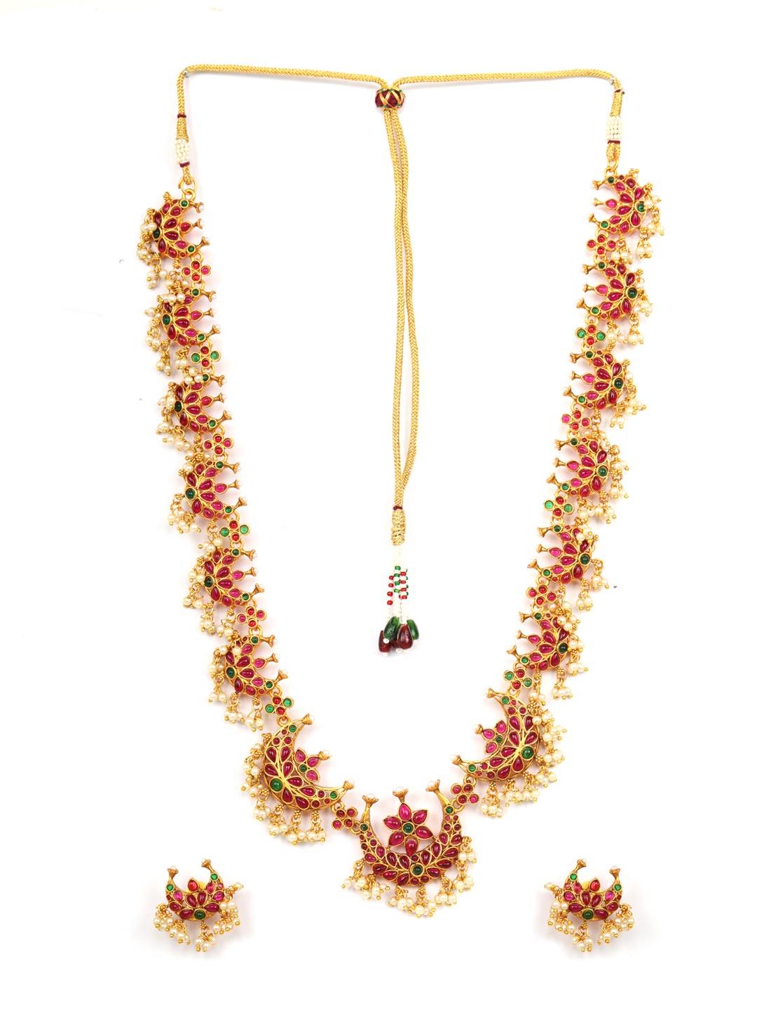 Women's Ruby Emerald Beads Gold Plated Jewellery Set - Priyaasi - Indiakreations