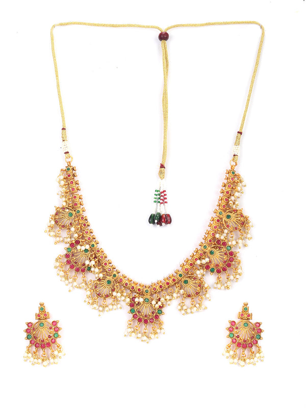 Women's Srinagar Ras - Ruby Emerald Beads Gold Plated Jewellery Set - Priyaasi