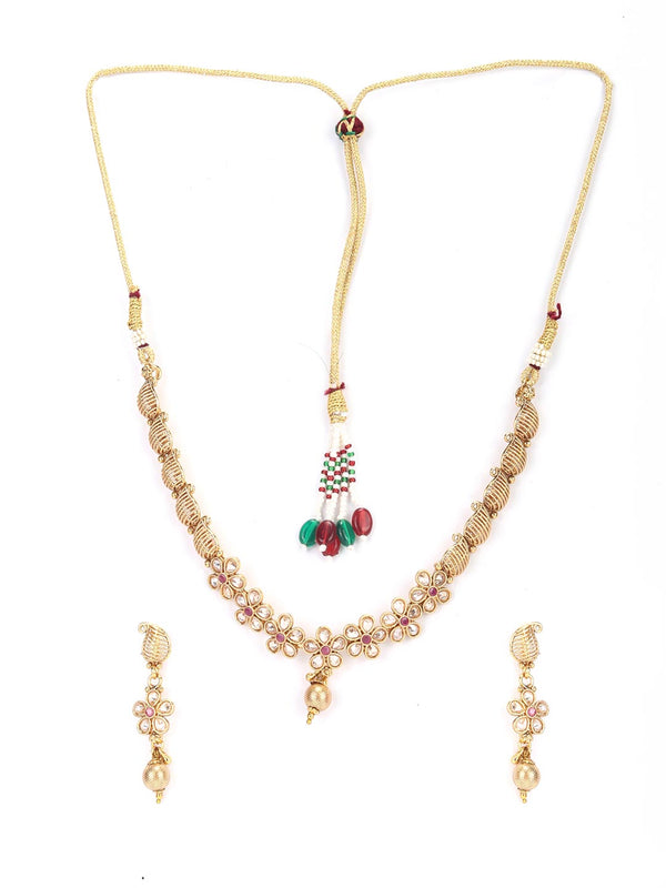 Women's Kundan Pearls Gold Plated Floral Jewellery Set - Priyaasi