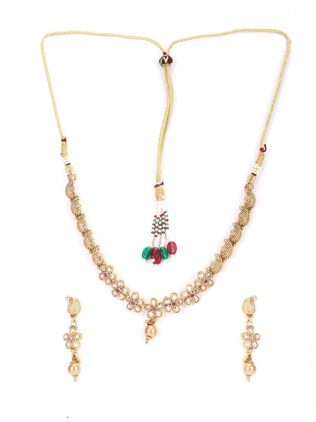 Women's Kundan Pearls Gold Plated Floral Jewellery Set - Priyaasi - Indiakreations