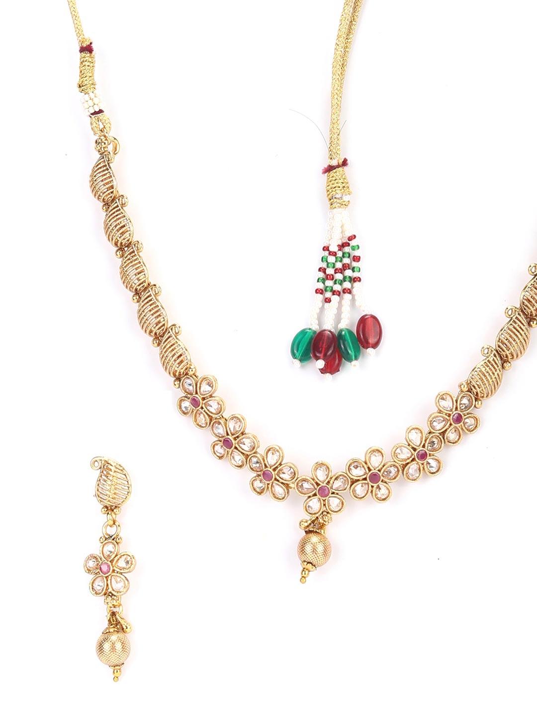 Women's Kundan Pearls Gold Plated Floral Jewellery Set - Priyaasi - Indiakreations