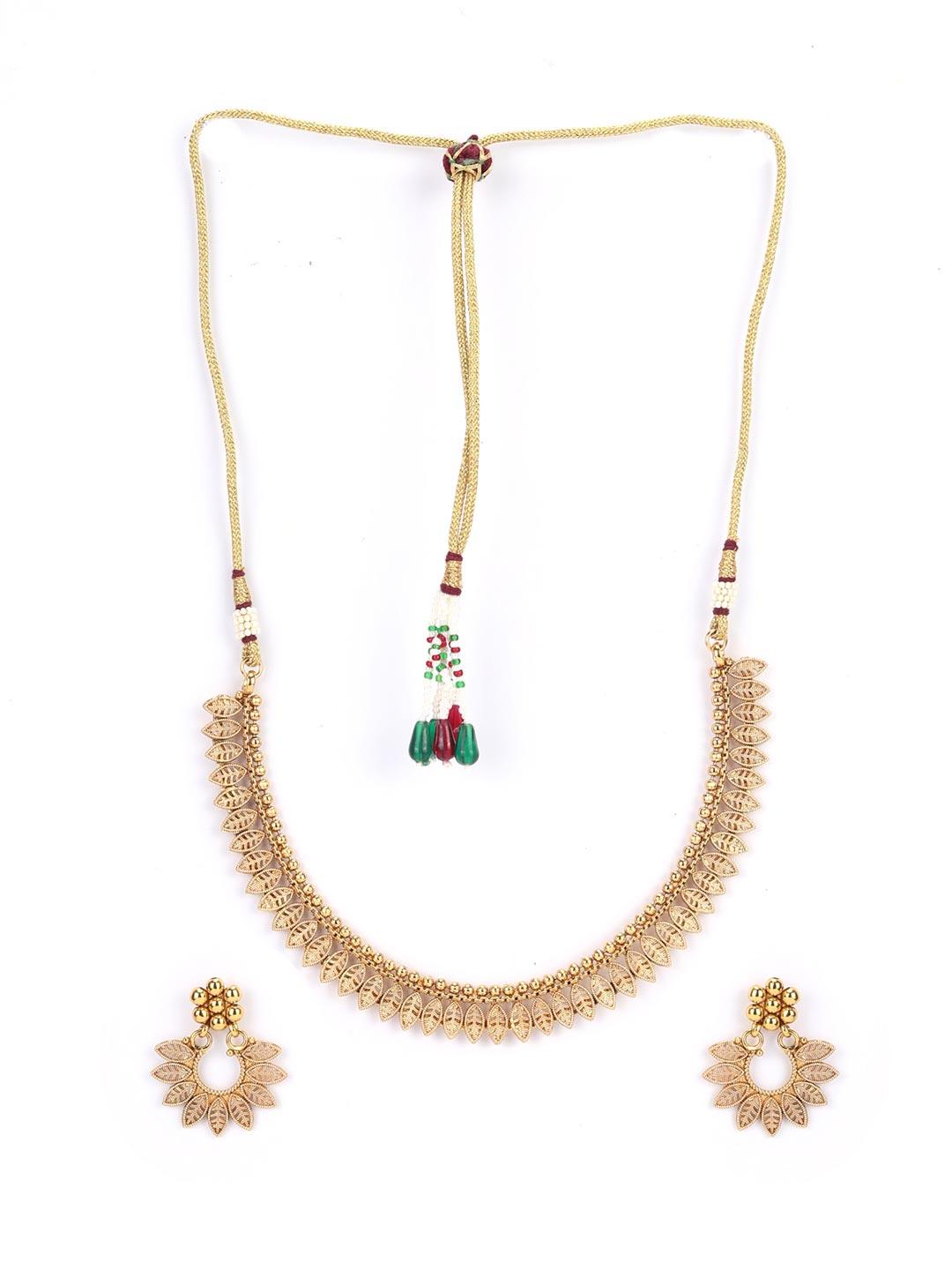 Women's Gold Plated Leaf Patterned Jewellery Set - Priyaasi - Indiakreations