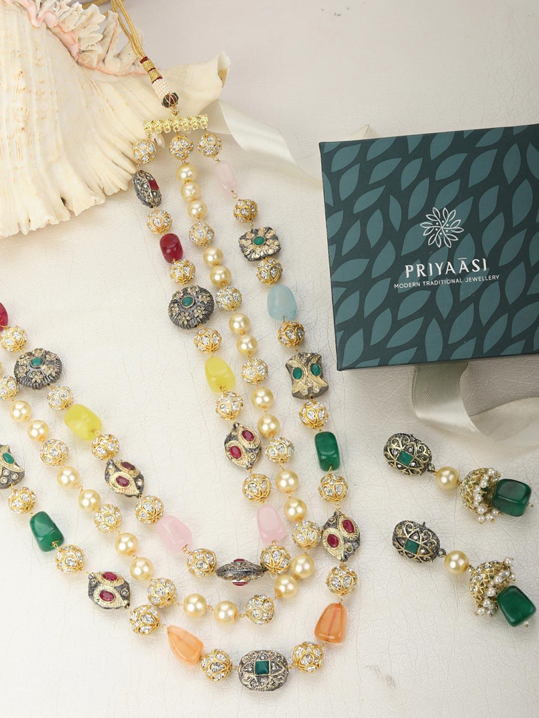 Women's Royal Odyssey - Colourful Beads Pearl Stones Gold Plated Jewellery Set - Priyaasi - Indiakreations