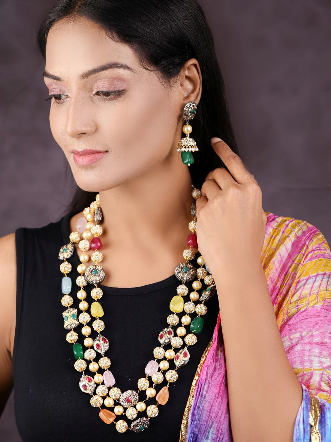 Women's Royal Odyssey - Colourful Beads Pearl Stones Gold Plated Jewellery Set - Priyaasi - Indiakreations