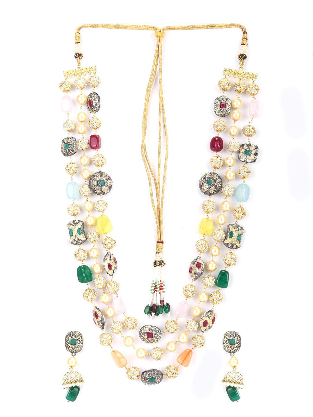 Women's Royal Odyssey - Colourful Beads Pearl Stones Gold Plated Jewellery Set - Priyaasi - Indiakreations