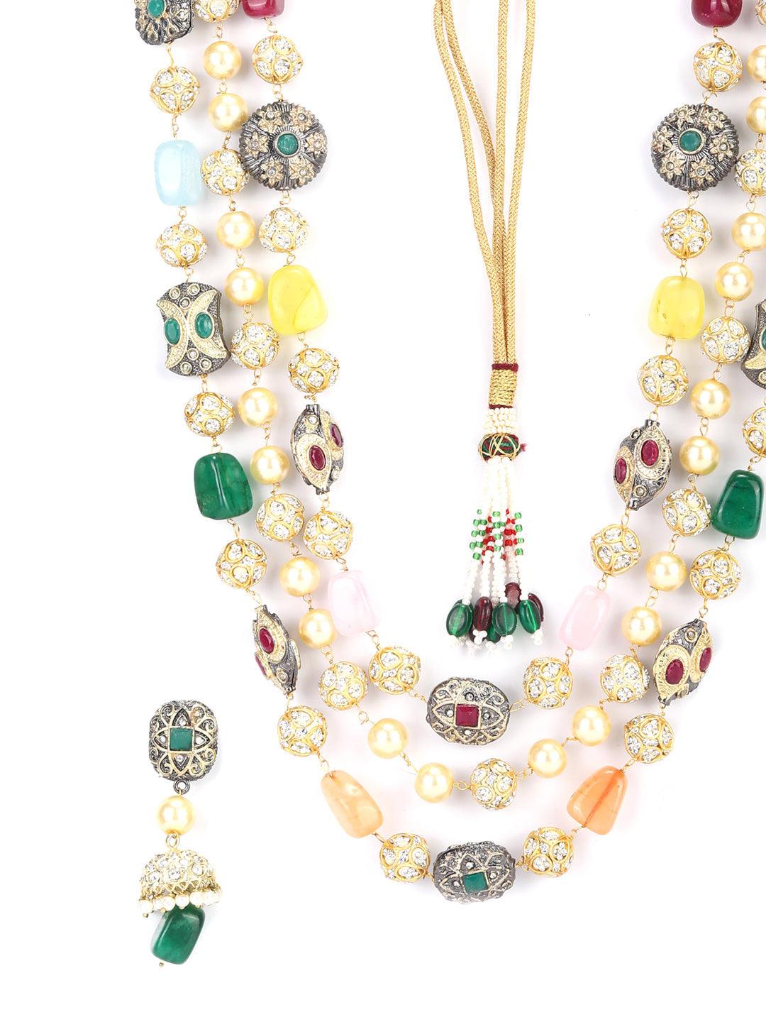 Women's Royal Odyssey - Colourful Beads Pearl Stones Gold Plated Jewellery Set - Priyaasi - Indiakreations