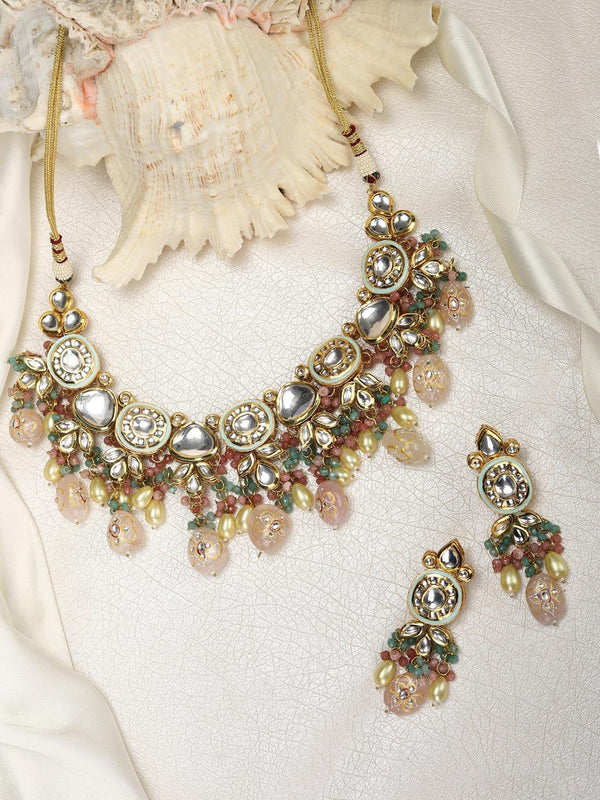 Women's Gulabo-Multi-Color Beads Pearls Kundan Gold Plated Choker Set - Priyaasi - Indiakreations