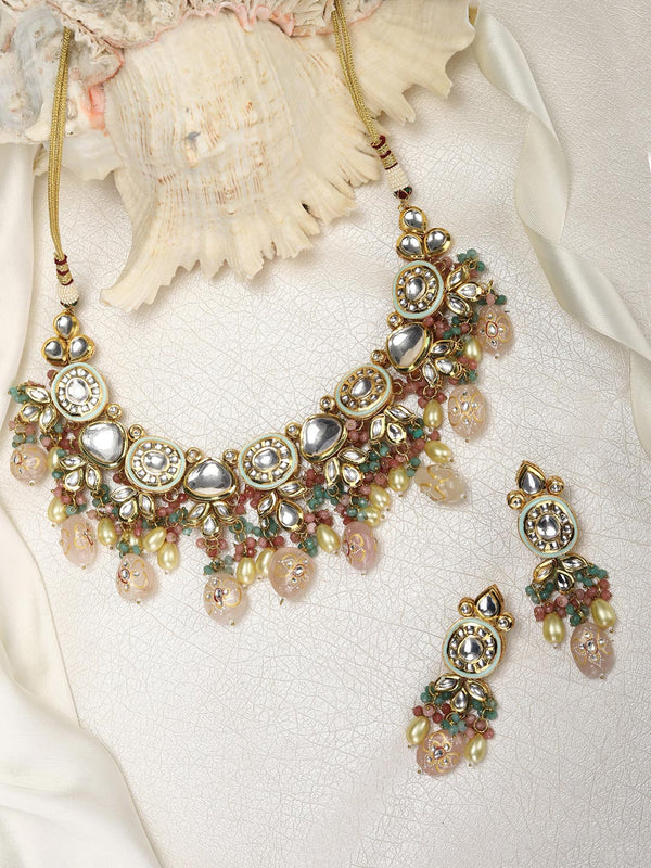 Women's Gulabo-Multi-Color Beads Pearls Kundan Gold Plated Choker Set - Priyaasi