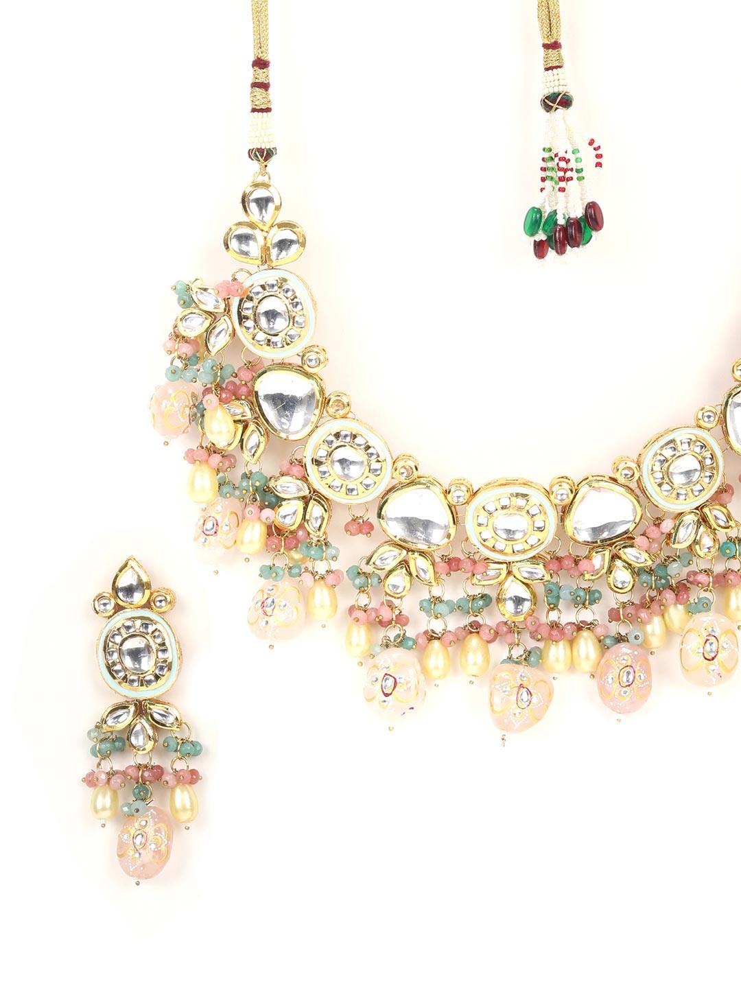 Women's Gulabo-Multi-Color Beads Pearls Kundan Gold Plated Choker Set - Priyaasi - Indiakreations