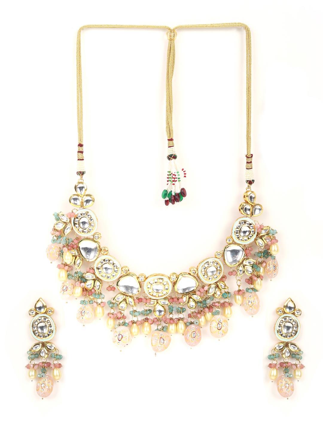 Women's Gulabo-Multi-Color Beads Pearls Kundan Gold Plated Choker Set - Priyaasi - Indiakreations