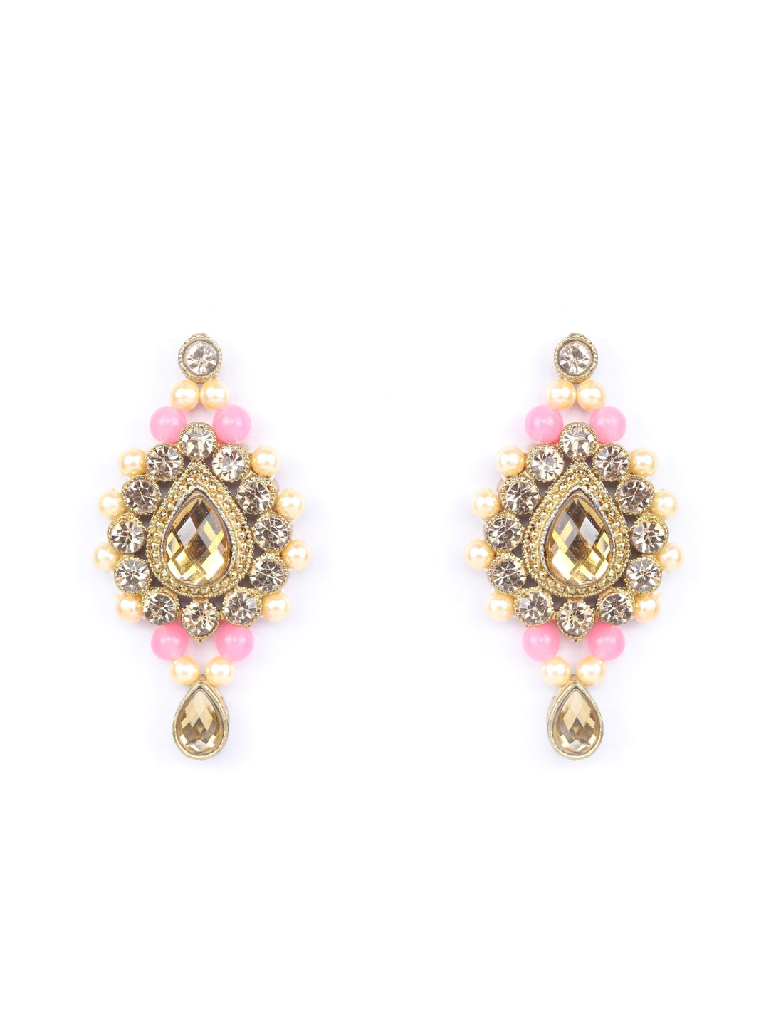 Women's Pink Kundan Pearls Gold Plated Jewellery Set with MaangTikka - Priyaasi - Indiakreations