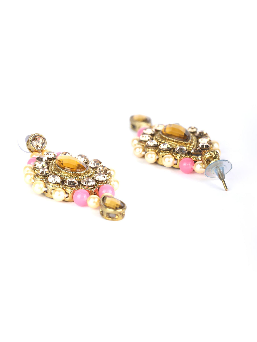 Women's Pink Kundan Pearls Gold Plated Jewellery Set with MaangTikka - Priyaasi - Indiakreations