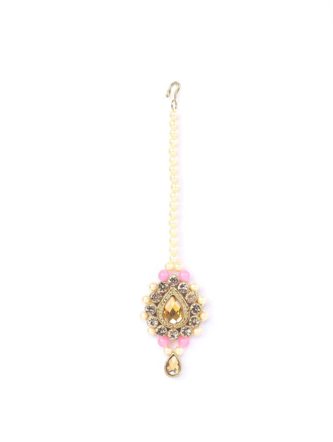 Women's Pink Kundan Pearls Gold Plated Jewellery Set with MaangTikka - Priyaasi - Indiakreations