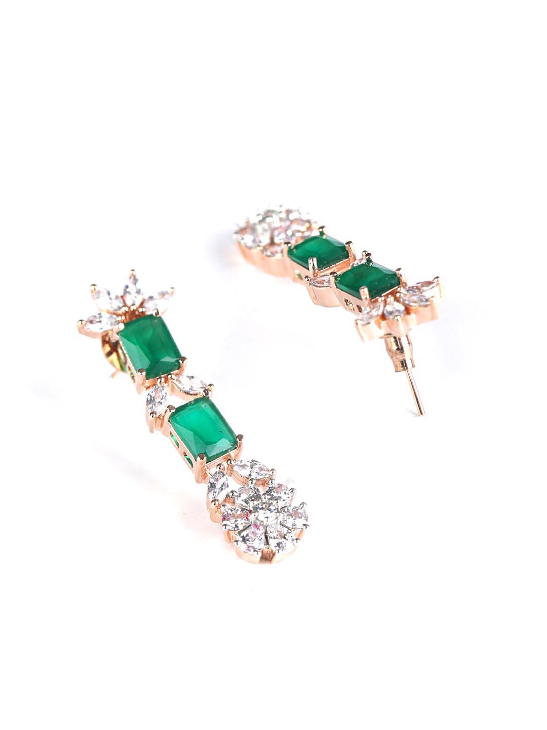 Women's Green American Diamond Rose Gold Plated Jewellery Set - Priyaasi - Indiakreations