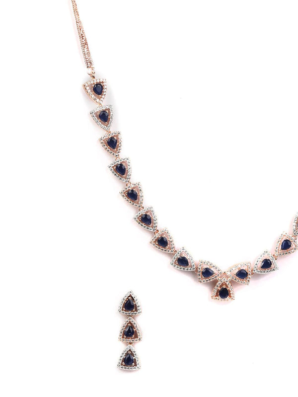 Women's Blue American Diamond Rose Gold-Plated Jewellery Set - Priyaasi