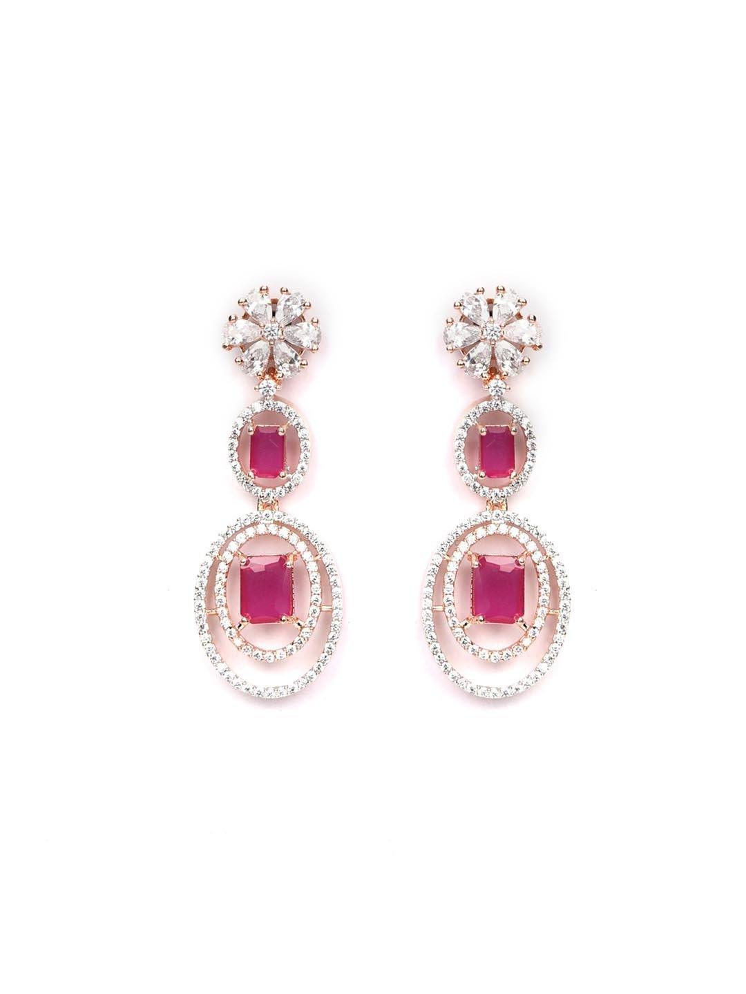 Women's Pink American Diamond Rose Gold-Plated Jewellery Set - Priyaasi - Indiakreations