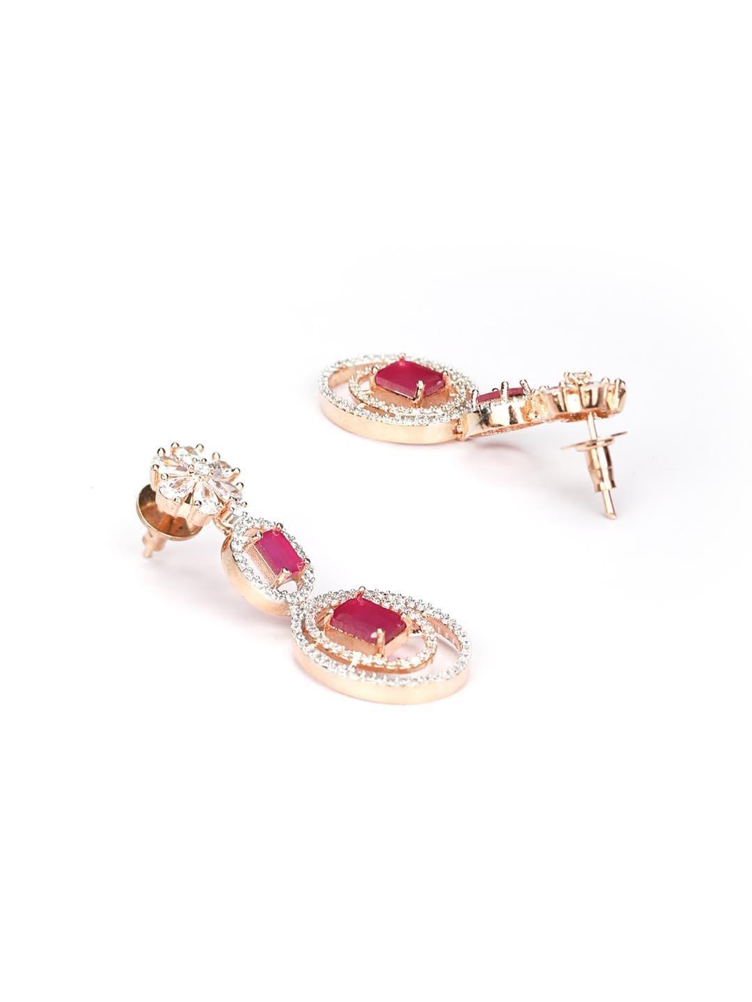 Women's Pink American Diamond Rose Gold-Plated Jewellery Set - Priyaasi - Indiakreations